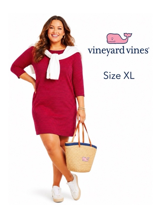 Vineyard Vines Dresses & Skirts - VINEYARD VINES Red and Navy Blue Striped Sankaty Long Sleeve Dress Size XL